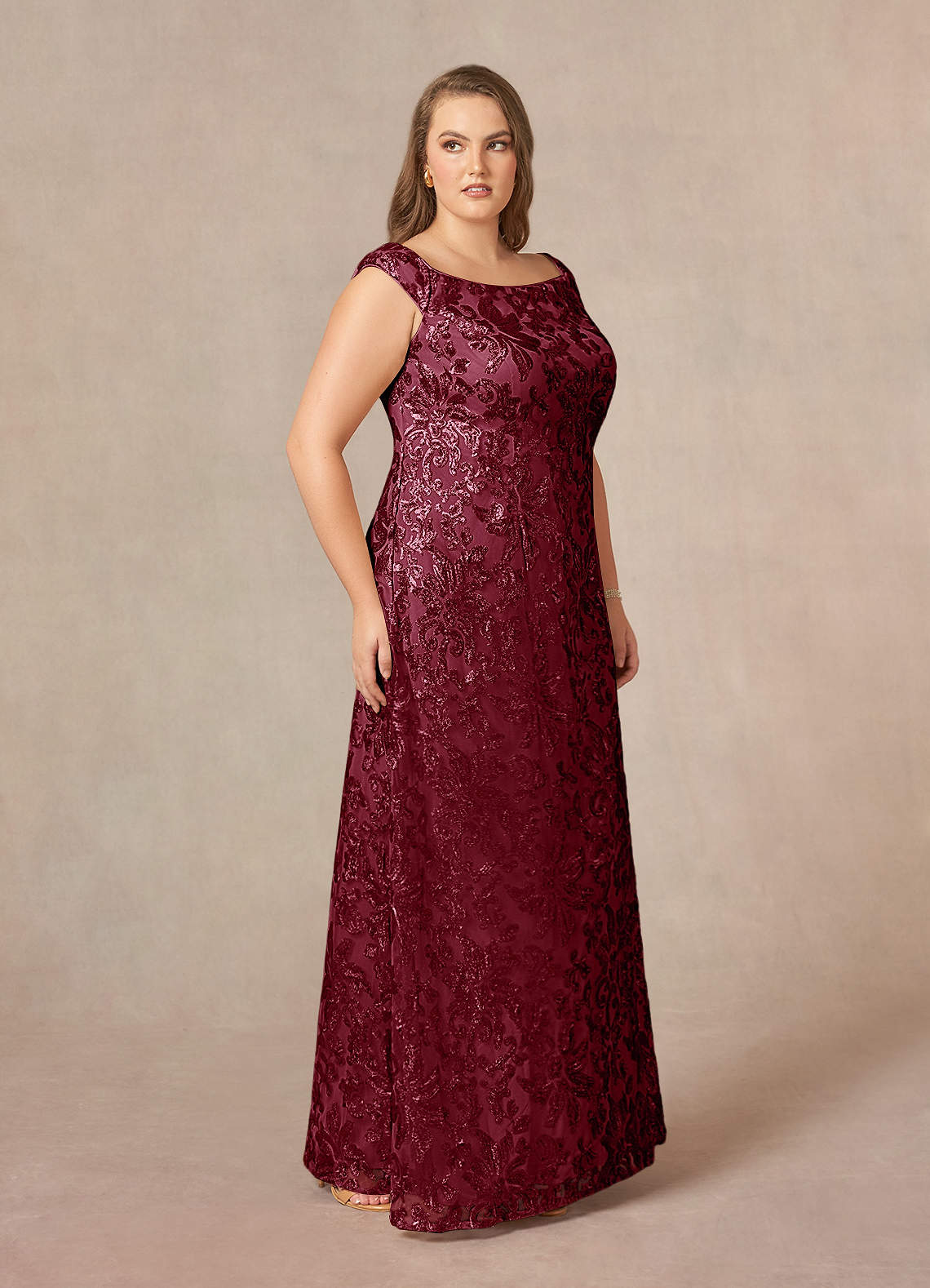 Azazie Porcelain Mother of the Bride Dresses Burgundy A-Line Off the Shoulder Lace Dress image8