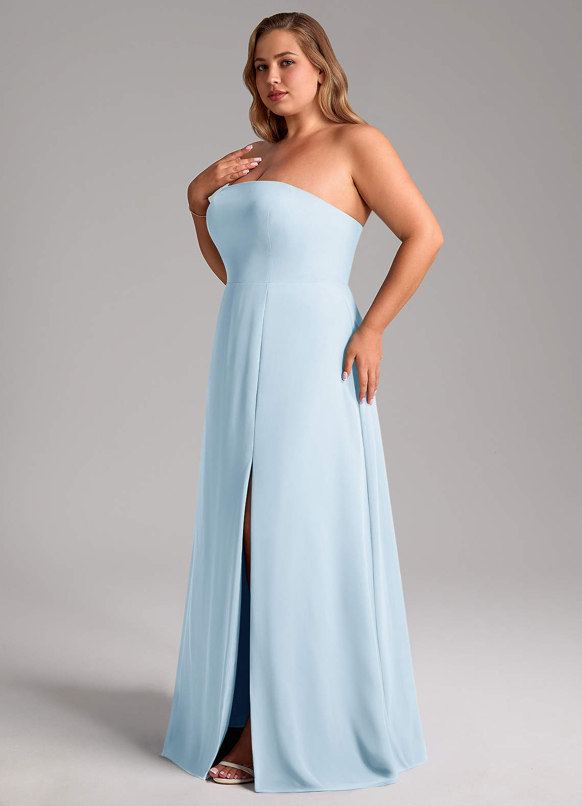 Azazie Wren Abiti da Damigella Abito Convertibile A-Line in Chiffon Spacco Laterale Azzurro image12