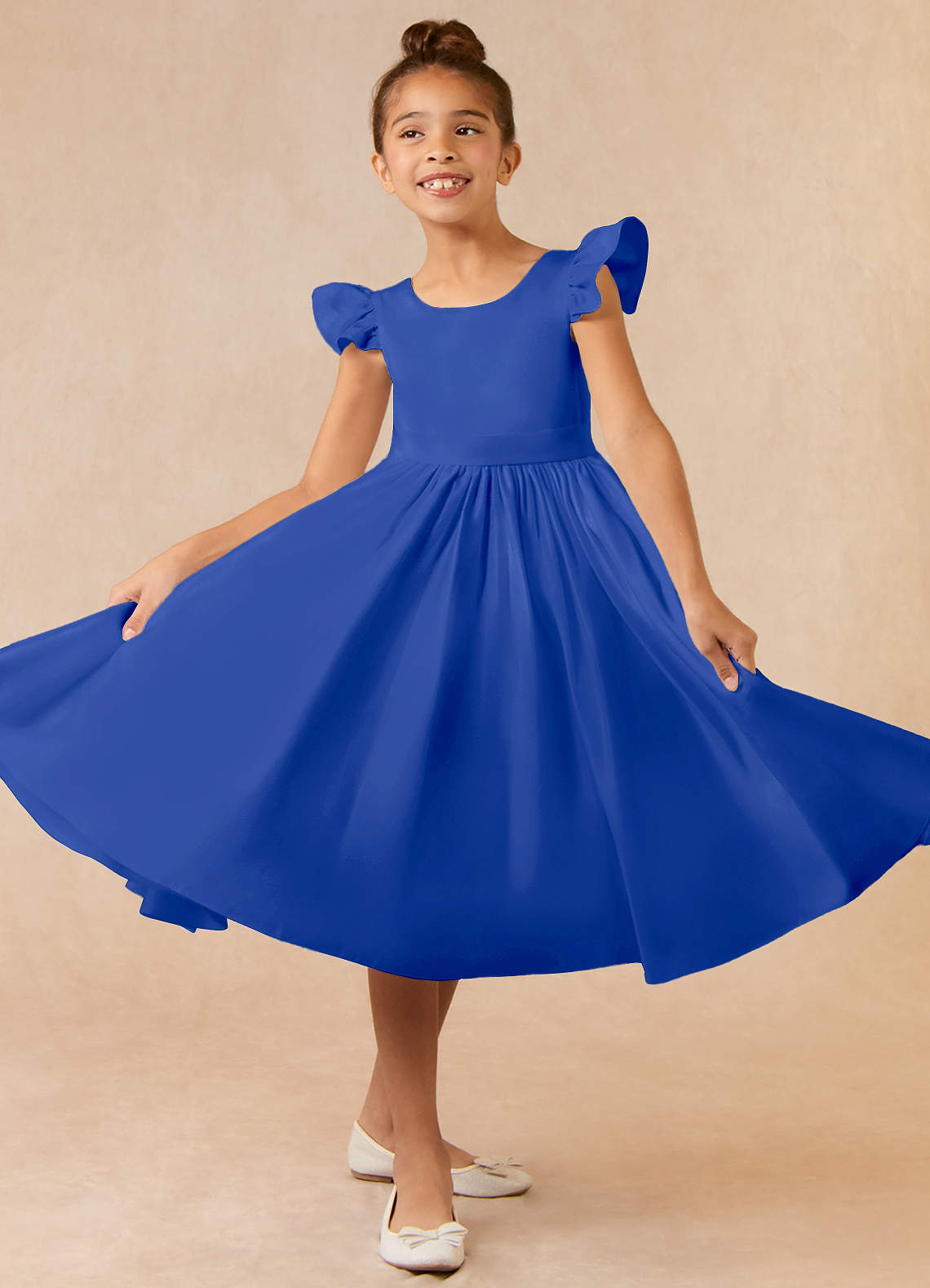 Royal Blue Azazie Violeta Ball-Gown Bow Matte Satin Tea-Length Dress ...