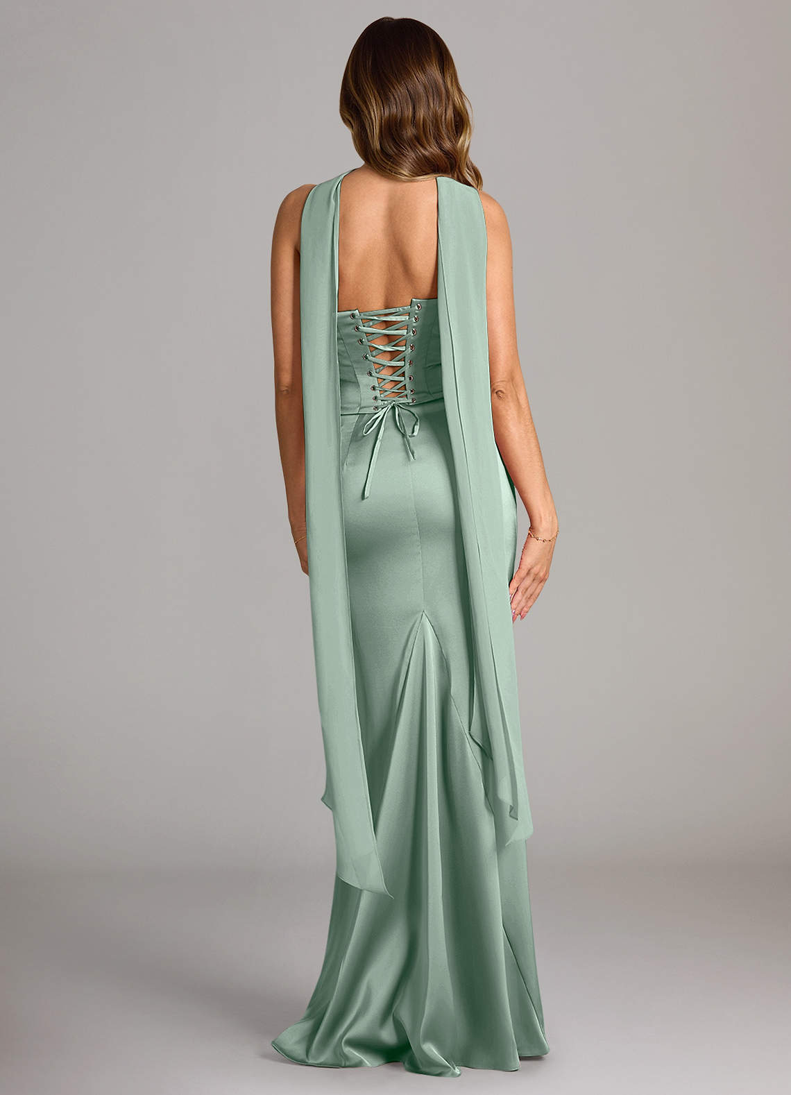 Azazie Sorrel At-home Try On Dresses Agave Mermaid Strapless Stretch Satin Convertible Dress image1