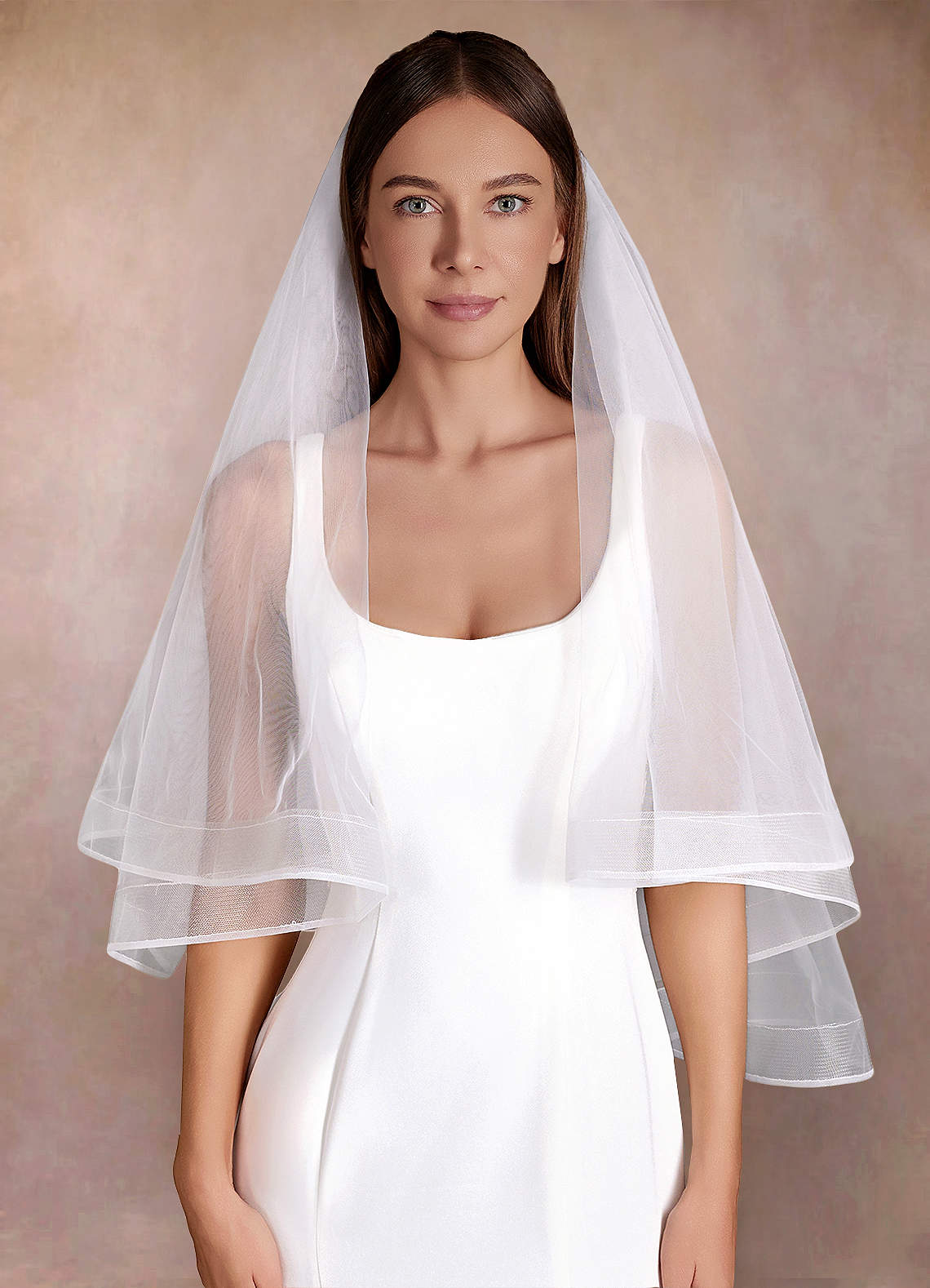 front Richelle Hip Length Veil With Blusher