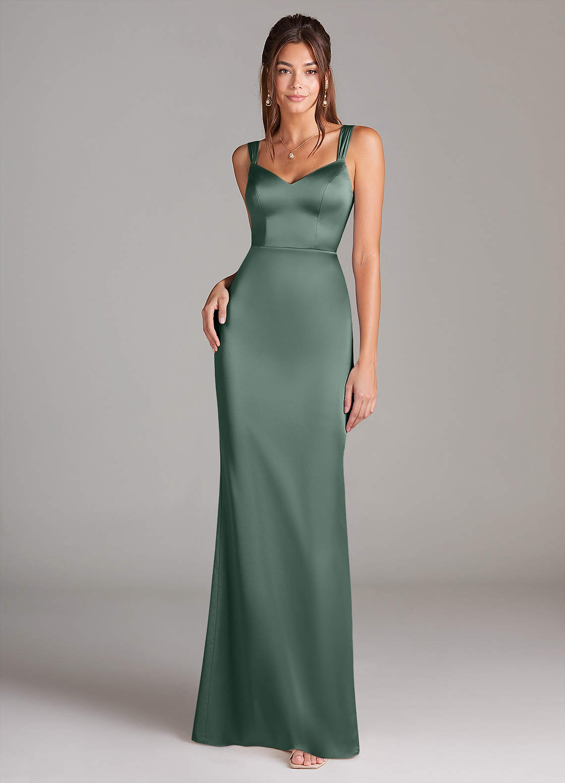 Azazie Denice Brautjungfernkleider Etui Plissee Stretch-Satin Kleid Eukalyptus image2