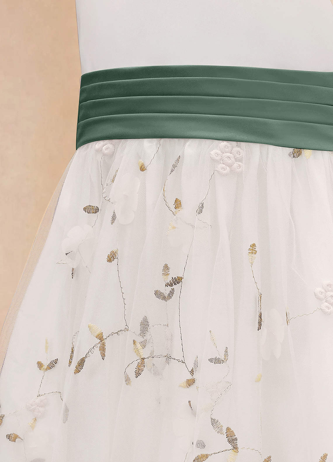 Azazie Pollie Flower Girl Dresses Ivory Eucalyptus A-Line Bow Tulle Dress image13