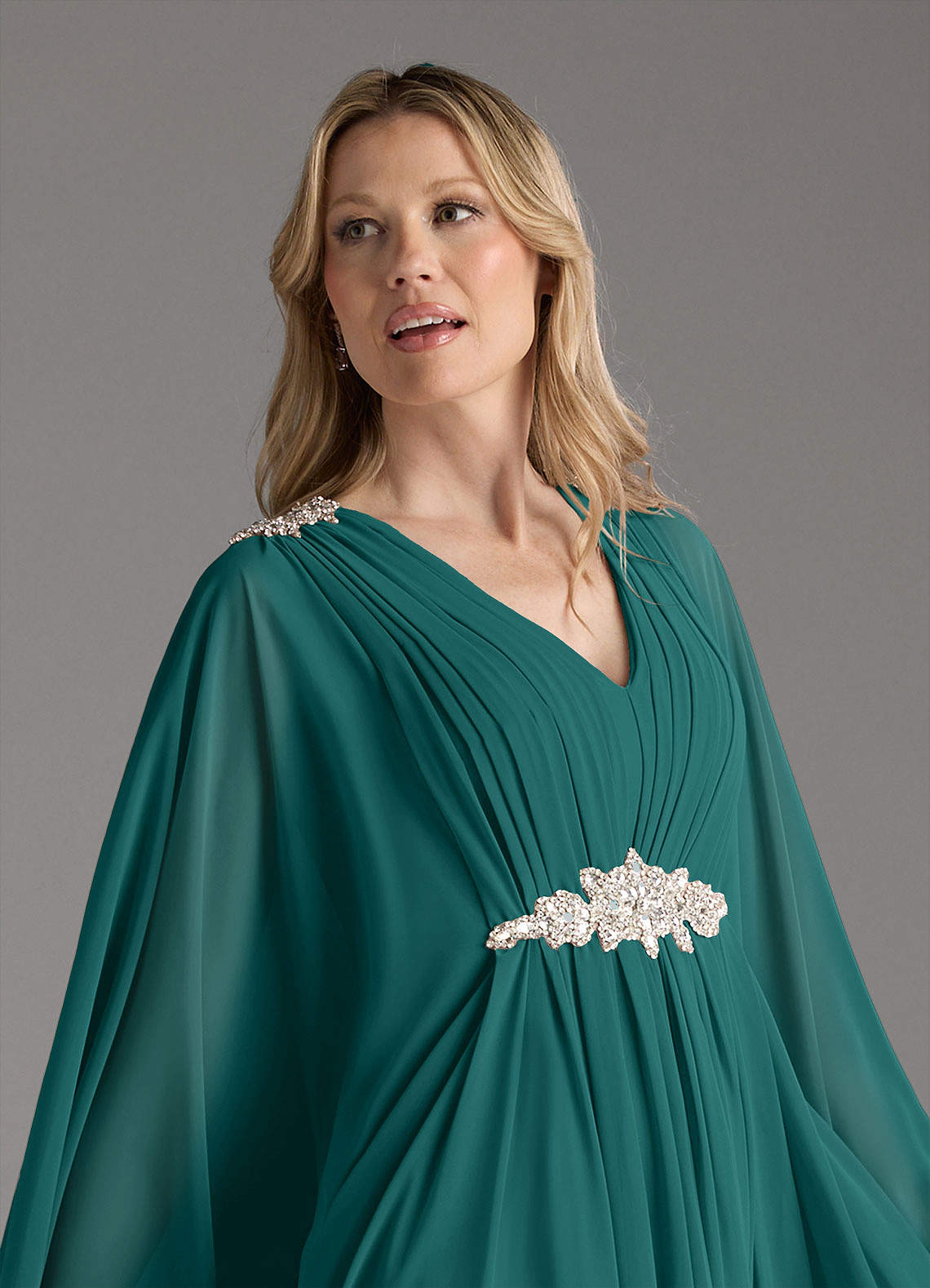 A-line Strapless Chiffon Dresses with Pockets Peacock