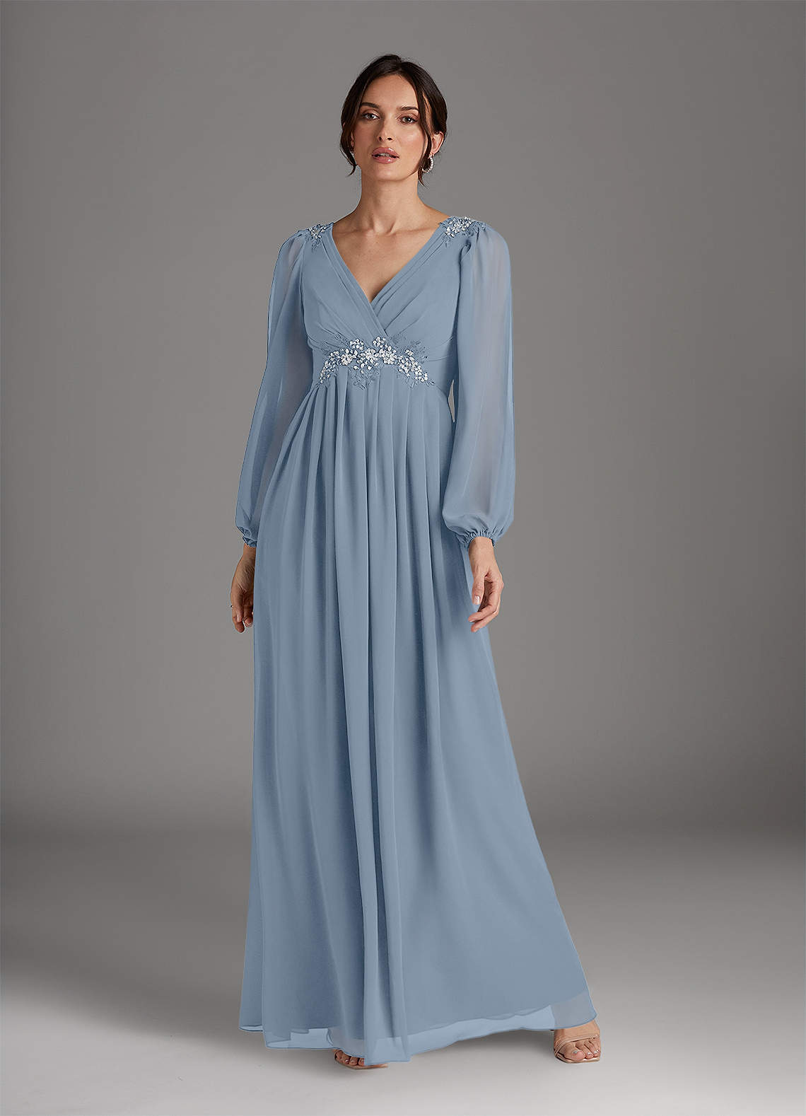 Azazie Gypsy Mother of the Bride Dresses Dusty Blue A-Line V-Neck Sequins Chiffon Dress image2