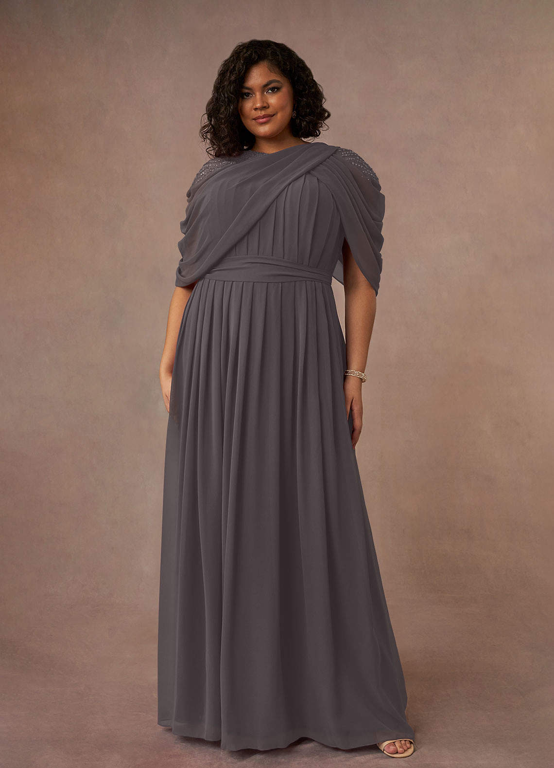 Azazie Olena Mother of the Bride Dresses Steel Grey A-Line Sequins Chiffon Dress image1