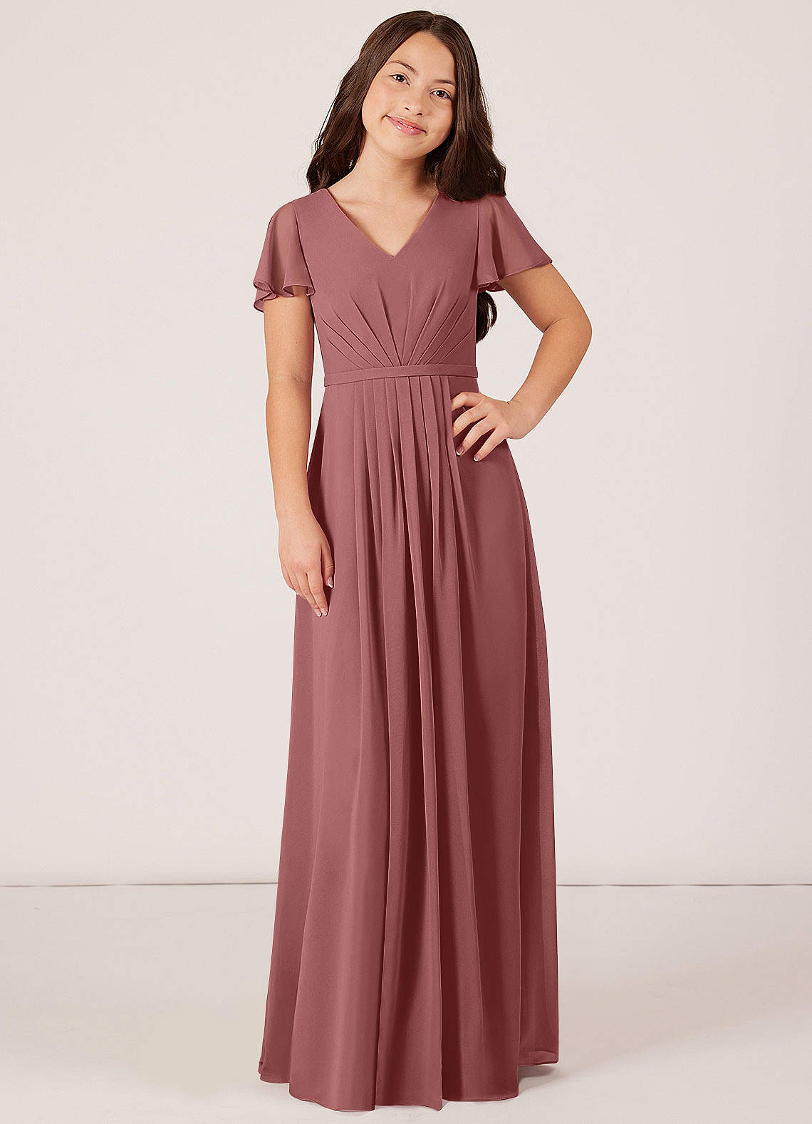 Azazie Peony Junior A-Linie Plissee Chiffon Kleid Amethyst image1