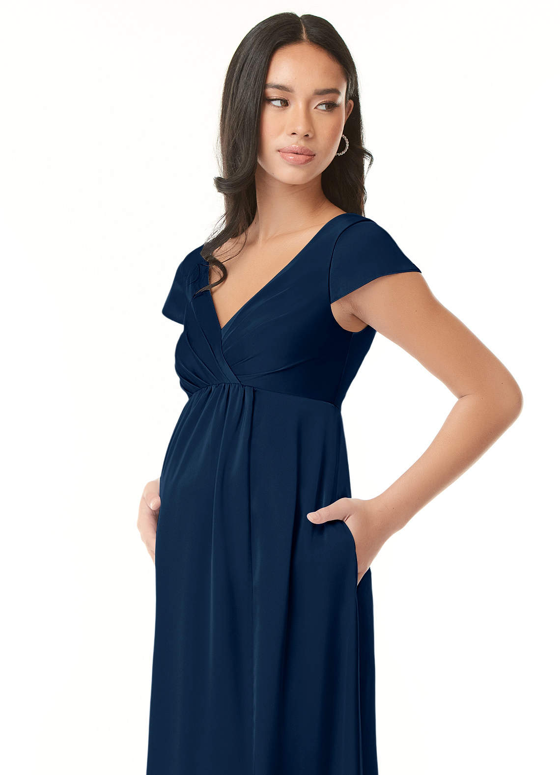 Azazie Allessia vestidos de dama de honor de maternidad Vestido de Corte en A Plisado Hasta el suelo Satén Elástico image5