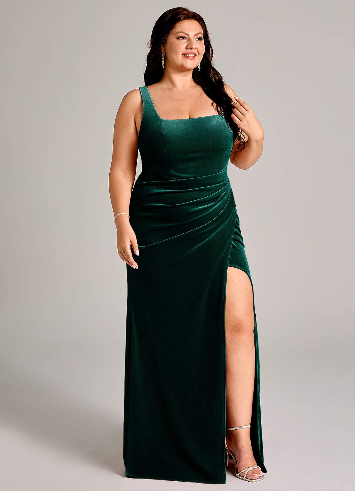 Azazie Mero Bridesmaid Dresses Emerald Mermaid Pleated Velvet Dress image9