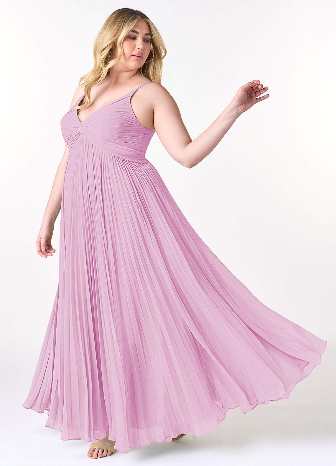 Azazie Raychelle Vestidos de damas de honor Vestido de Rosa Caramelo de Gasa de Línea A con Cuello en V image9