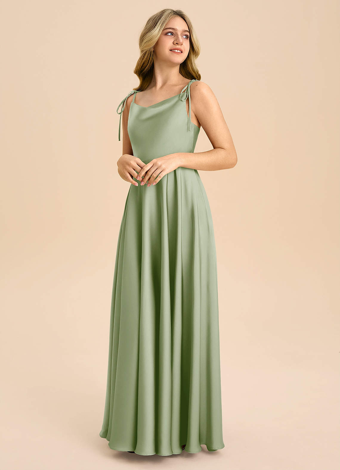 Azazie Popsy Junior Linia A Ukłon Satyna elastyczna Długość podłogi Młodsza druhna Sukienka image3