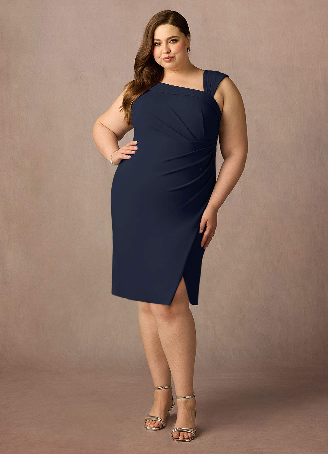 Azazie Cecily Final Sale Dark Navy Sheath Stretch Crepe Dress image1