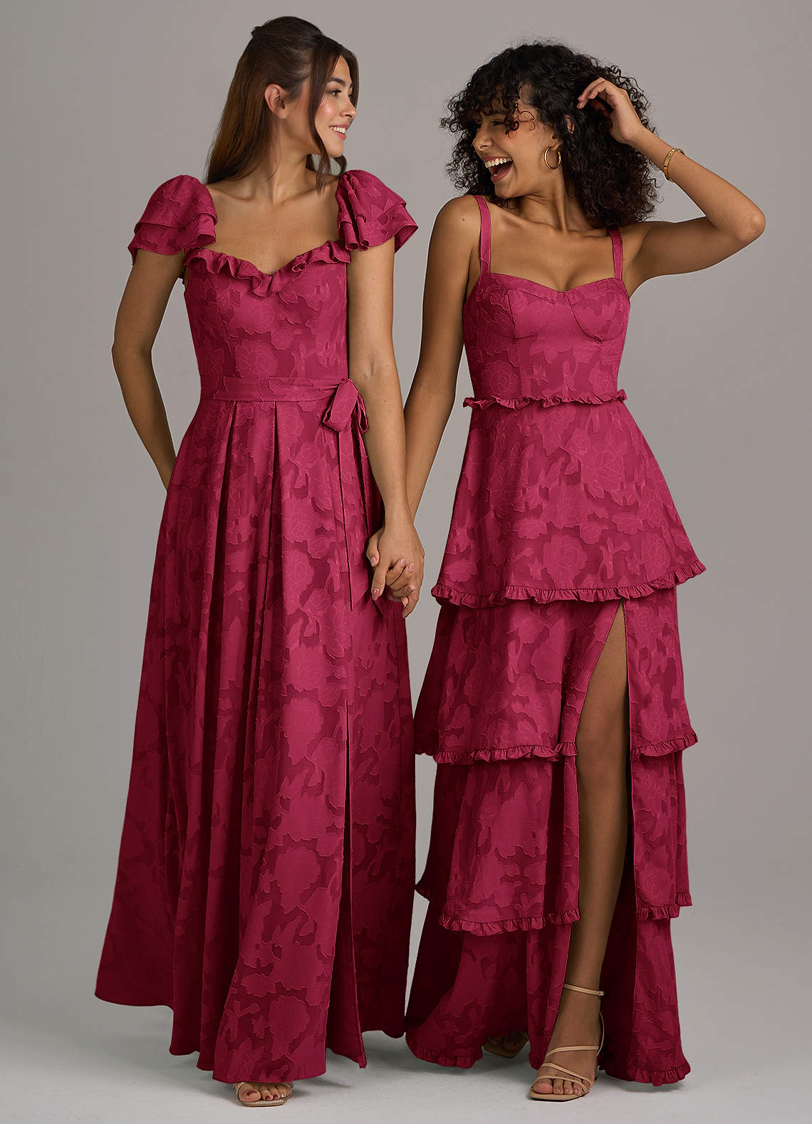 Azazie Romie Ready to Ship Burgundy Floral Burnout Bridesmaid