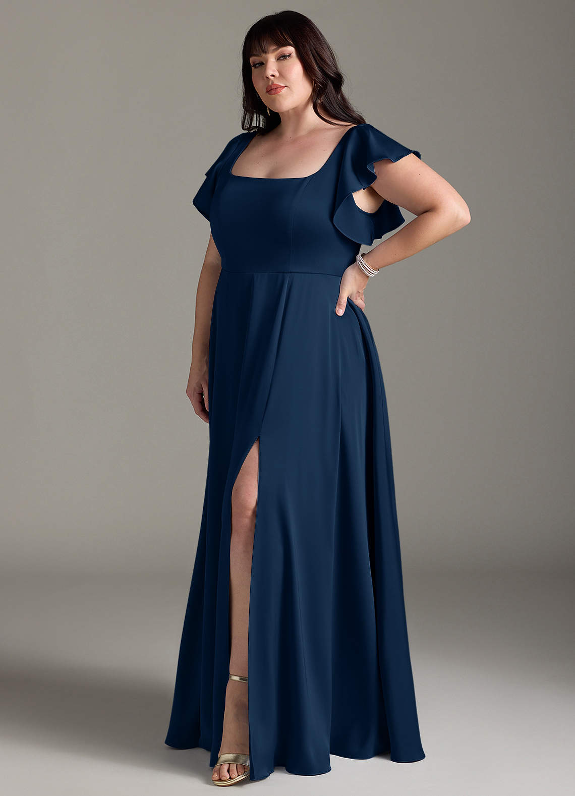 Azazie Bondi Bridesmaid Dresses Dark Navy A-Line Bow Stretch Satin Dress image8