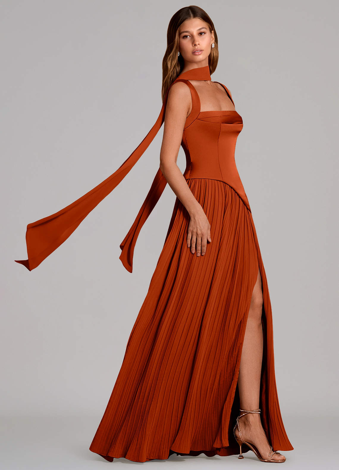 Azazie Stephanie Paprika Stretch Satin Bridesmaid Dresses | Azazie