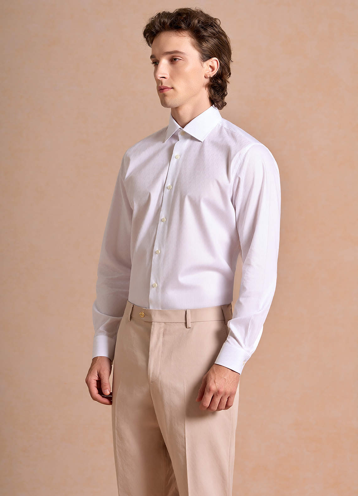 front Aiden CriWhite 100% Cotton Non-Iron Striped Dress Shirt