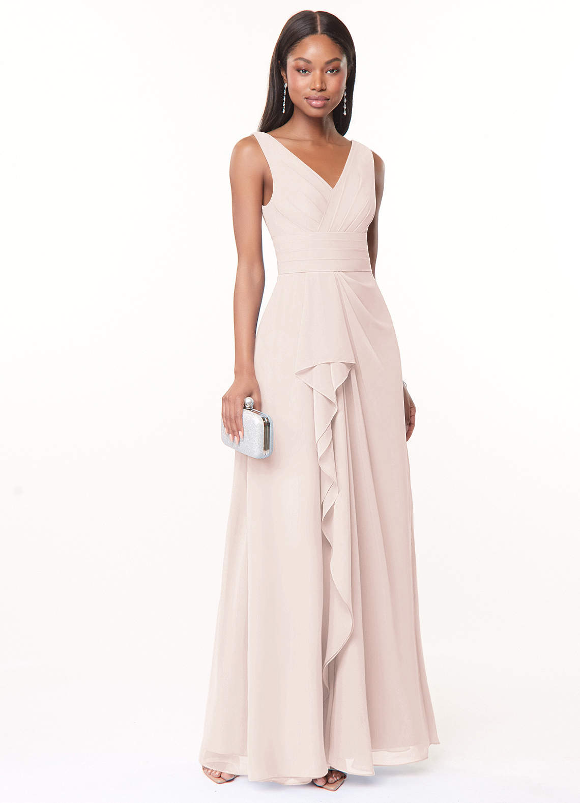 Azazie Julianna Robes de demoiselle d'honneur Robe Trapèze en Mousseline de soie Rose Pétale image1