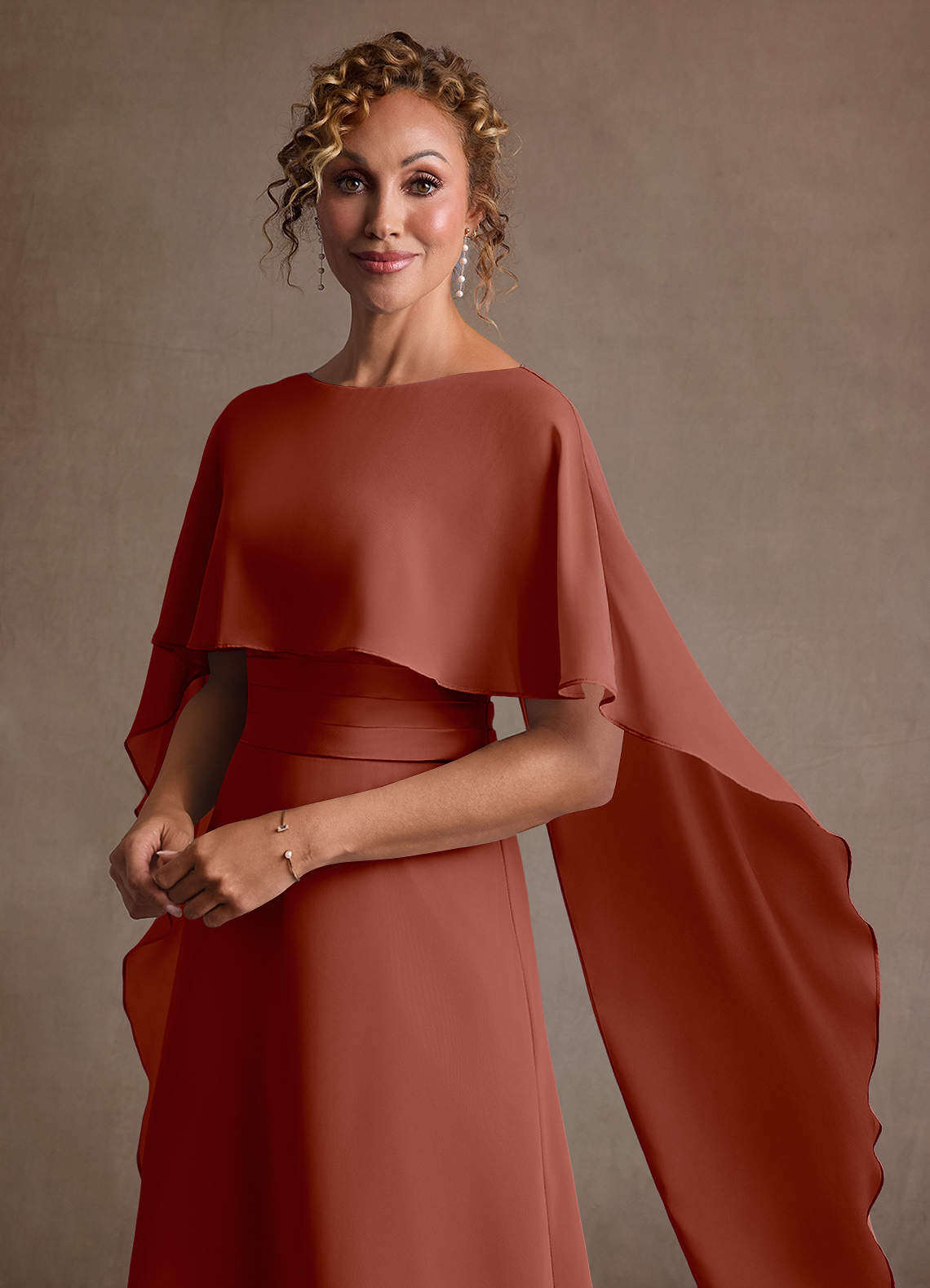 Azazie Marilla Mother of the Bride Dresses Auburn A-Line Pleated Chiffon Dress image7