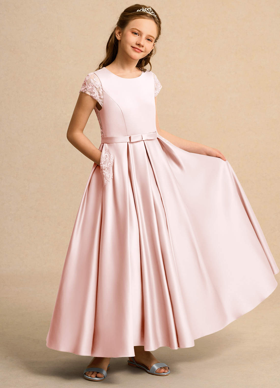 Azazie Bunny Girl vestidos de niña de las flores Vestido de Rosa Rubor de Encaje de Princesa image1