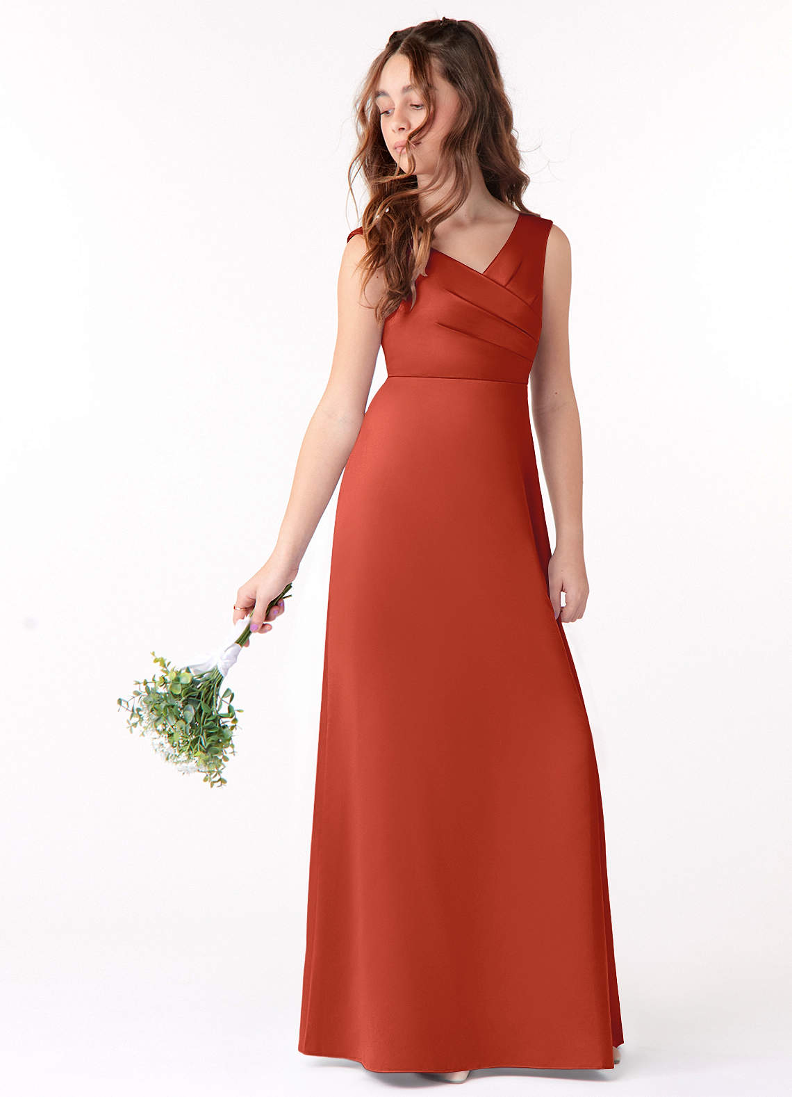 Azazie Sadia Junior A-Linie Plissee Stretch-Satin Kleid Rost image1