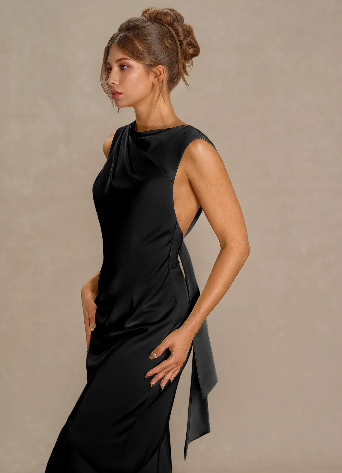alexander wang black maxi dress Annie | Black Satin Bardot Maxi Dress With Split Wrap Skirt