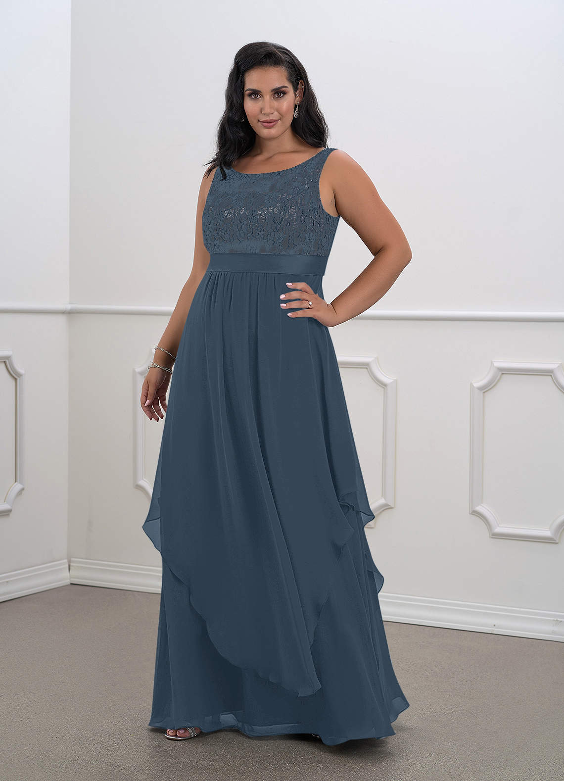 Azazie Xella Final Sale Neptune A-Line Lace Chiffon Dress image1