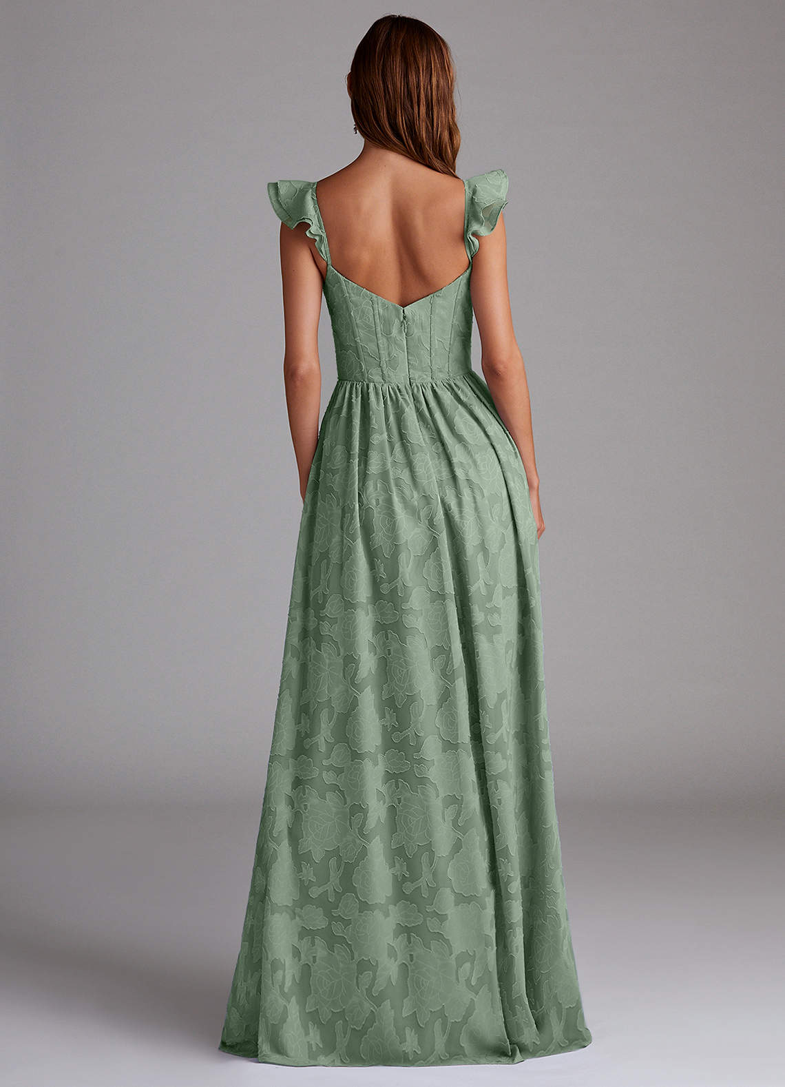 Azazie Denisse Bridesmaid Dresses Matcha A-Line Ruched Floral Burnout Dress image2