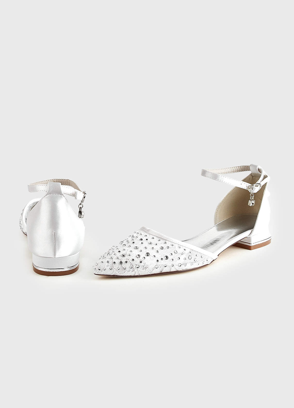 front Lace and Rhinestone Pointed Toe Flats