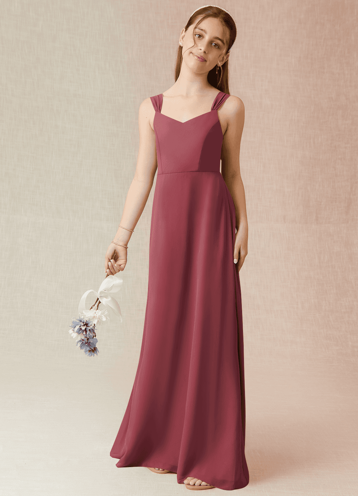 Azazie Denice Junior Merlot A-Line Chiffon Dress image1