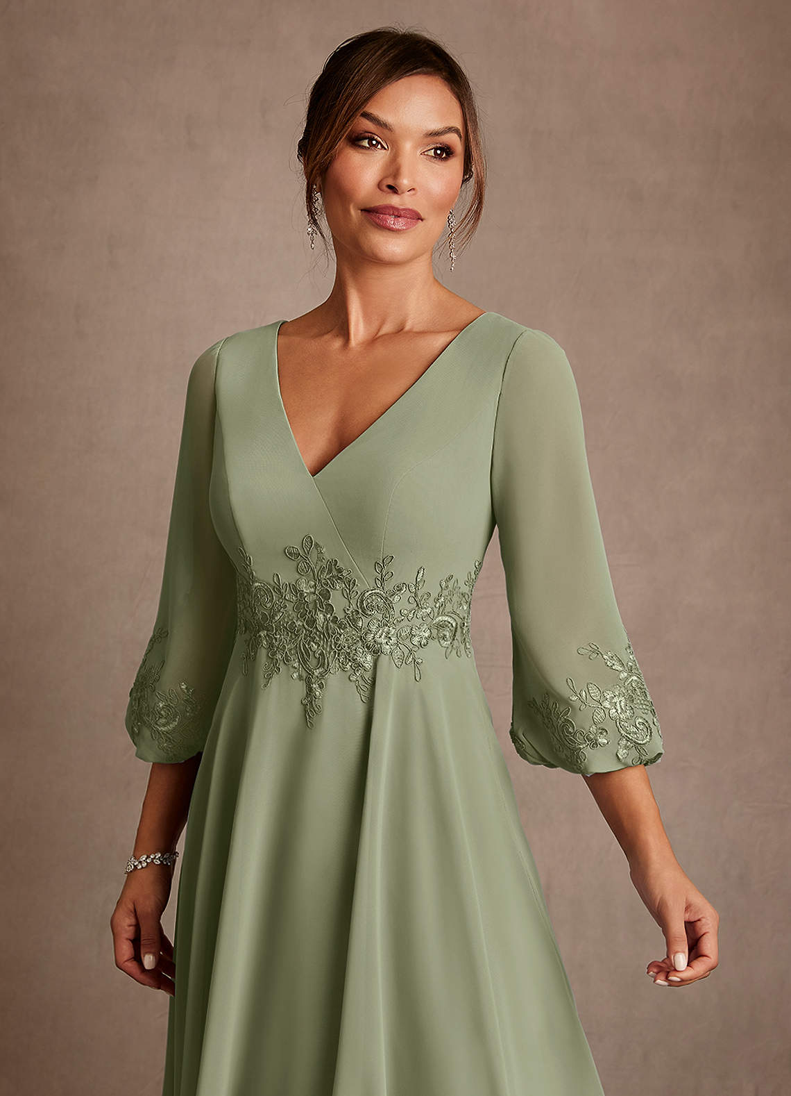 Azazie Ana Pistachio A-Line Lace Chiffon Dress | Azazie CA