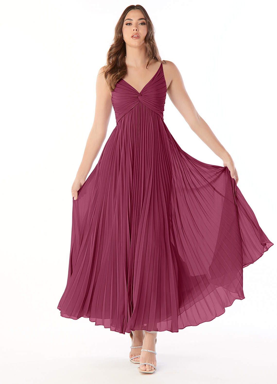 Azazie Raychelle Brautjungfernkleider A-Linie V-Hals Chiffon Kleid Maulbeerrot image1