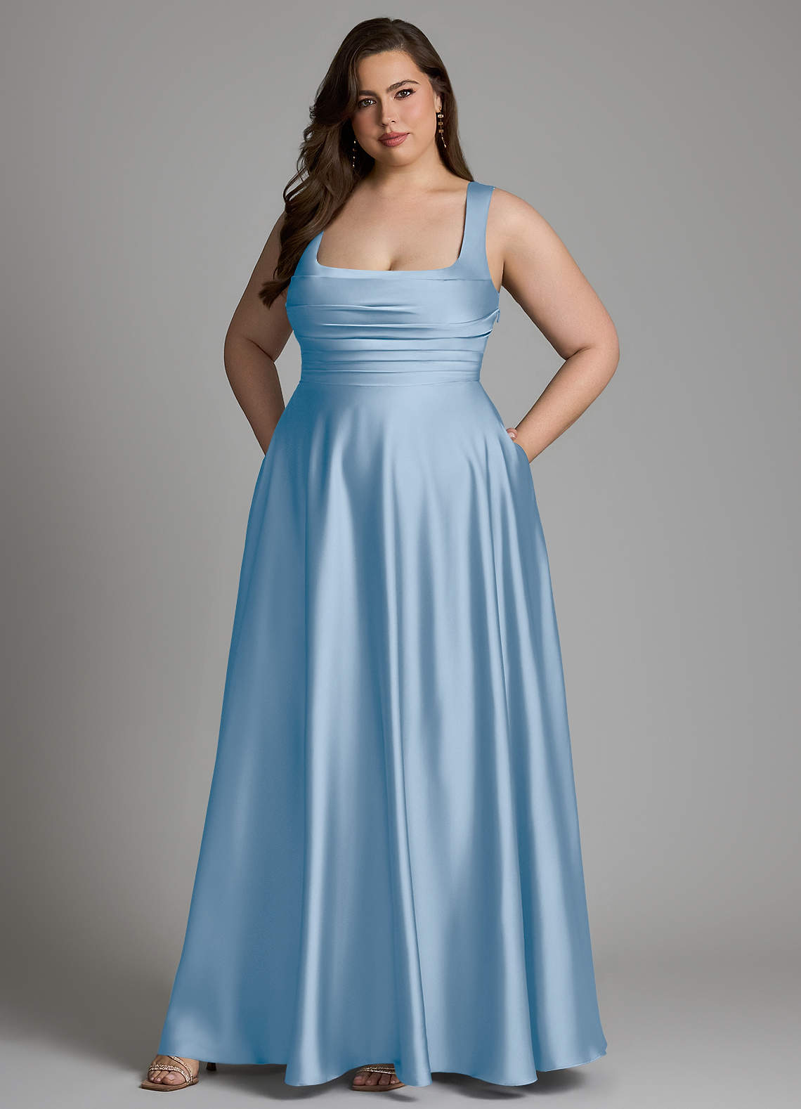 Azazie Azaria Bridesmaid Dresses Powder Blue A-Line Corset Stretch Satin Dress image8