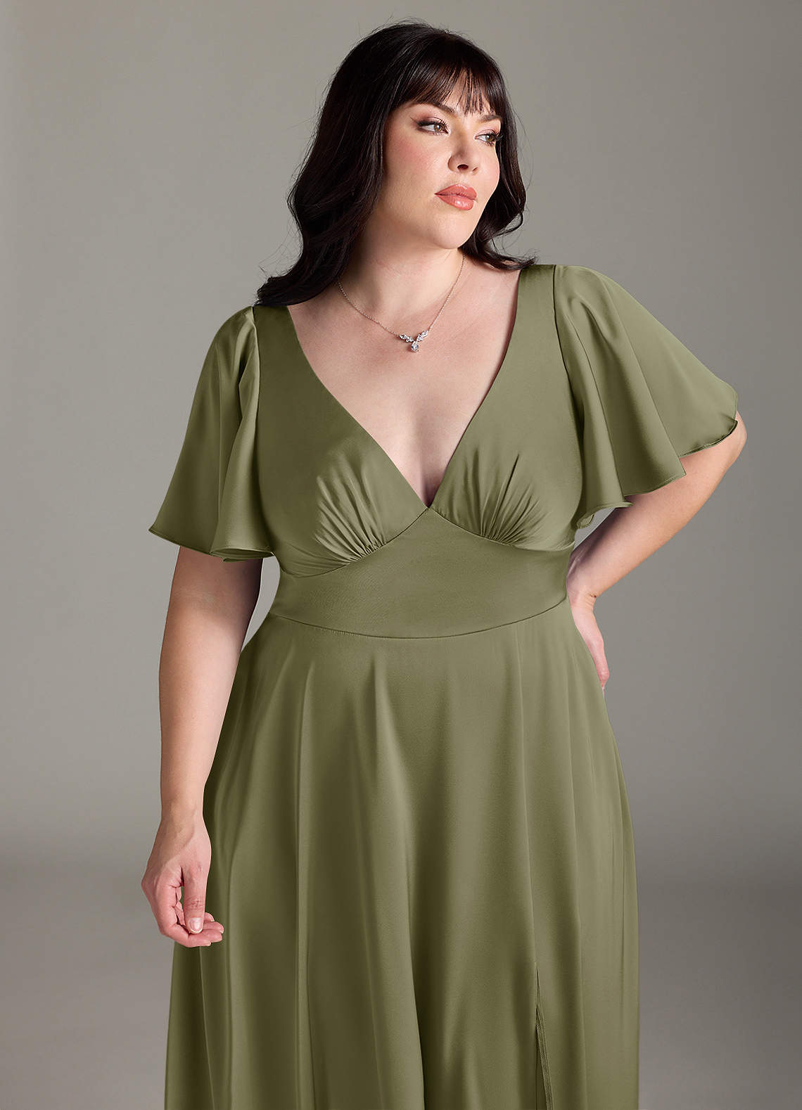 Azazie Kimber Brudtärnklänningar Klä av A-Linje i Stretch Satin Rynkad Pistasch image10