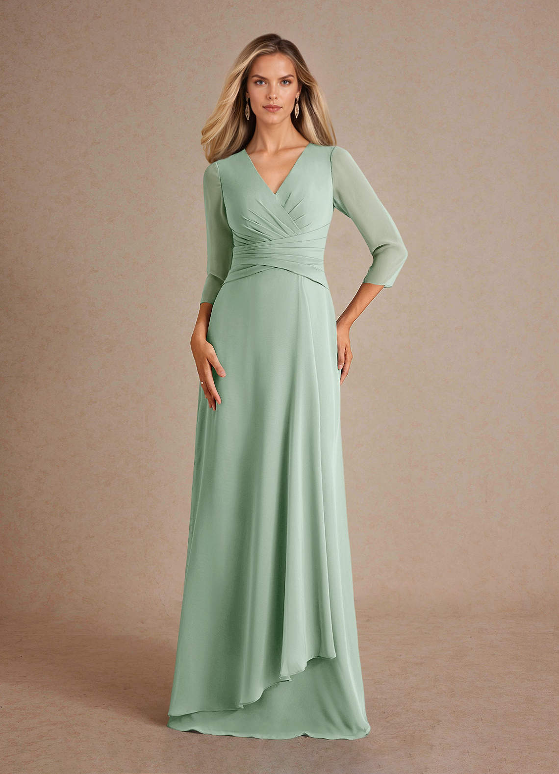 Azazie Mayfield Abiti per la Madre della Sposa Abito A-Line in Chiffon Plissettato Agave image1