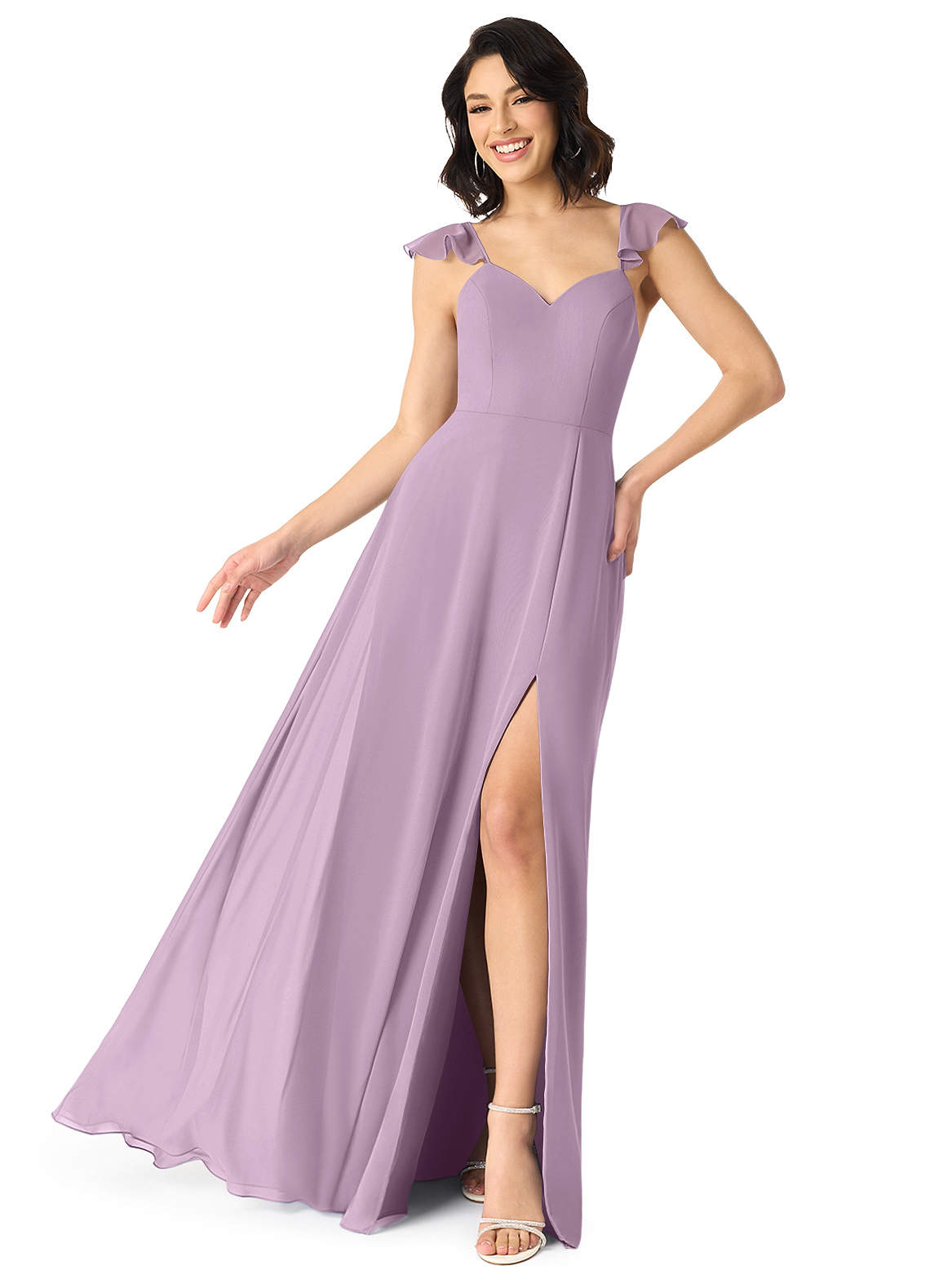 Azazie Everett Bridesmaid Dresses Wisteria A-Line V-neck Ruched Chiffon Dress image1