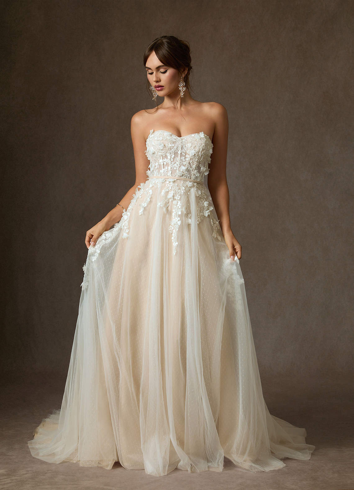 Azazie Wynery Wedding Dresses Diamond White Champagne Ball-Gown Off the Shoulder Lace Dress image7