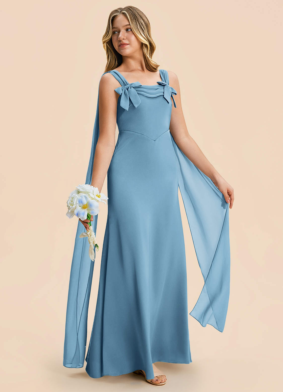 chelsea blue bridesmaid dresses Azazie Junior line Fabric