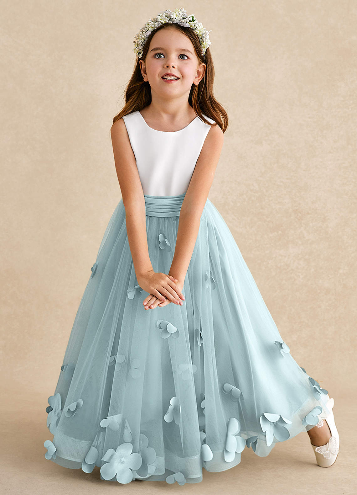 Azazie Vi Flower Girl Dresses Mist A-Line Sleeveless Tulle Dress image5