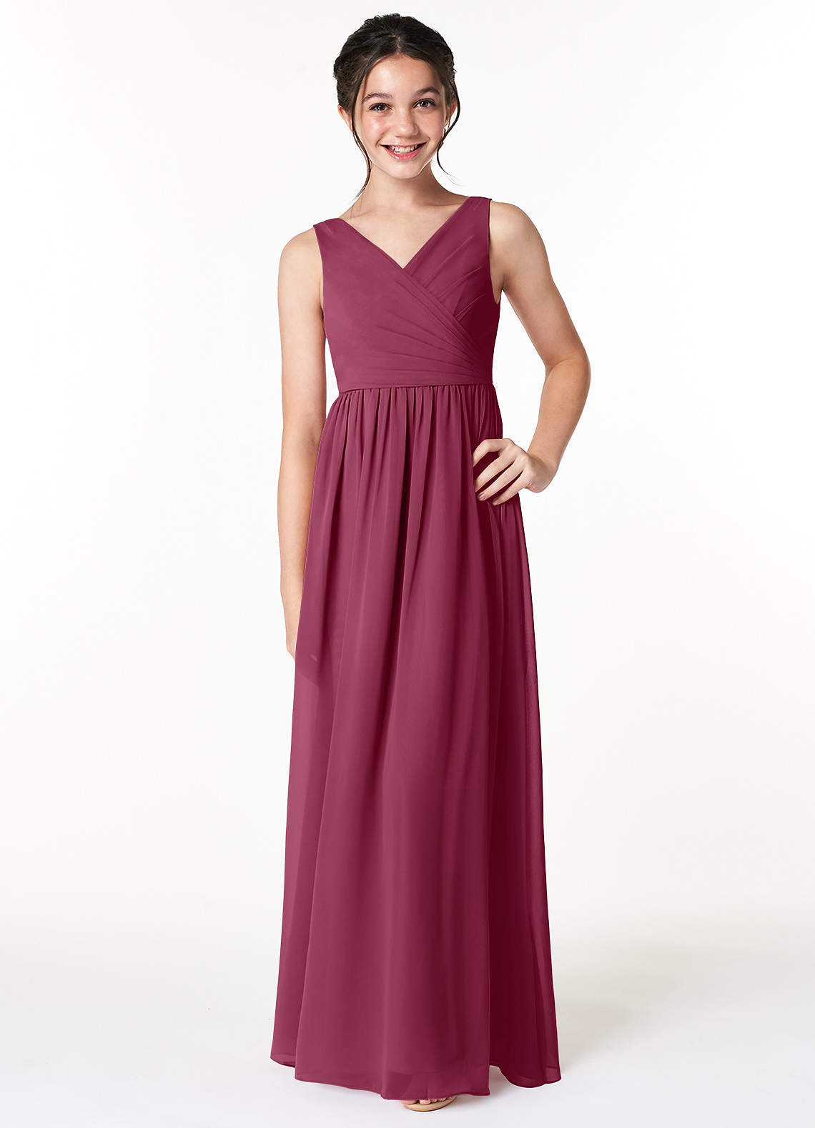 Azazie Sawyer Junior Mulberry A-Line Pleated Chiffon Dress image1