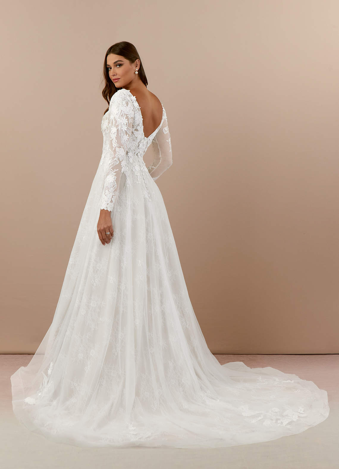 Azazie Leila Wedding Dresses Diamond White A-Line V-Neck Sequins Tulle Dress image7