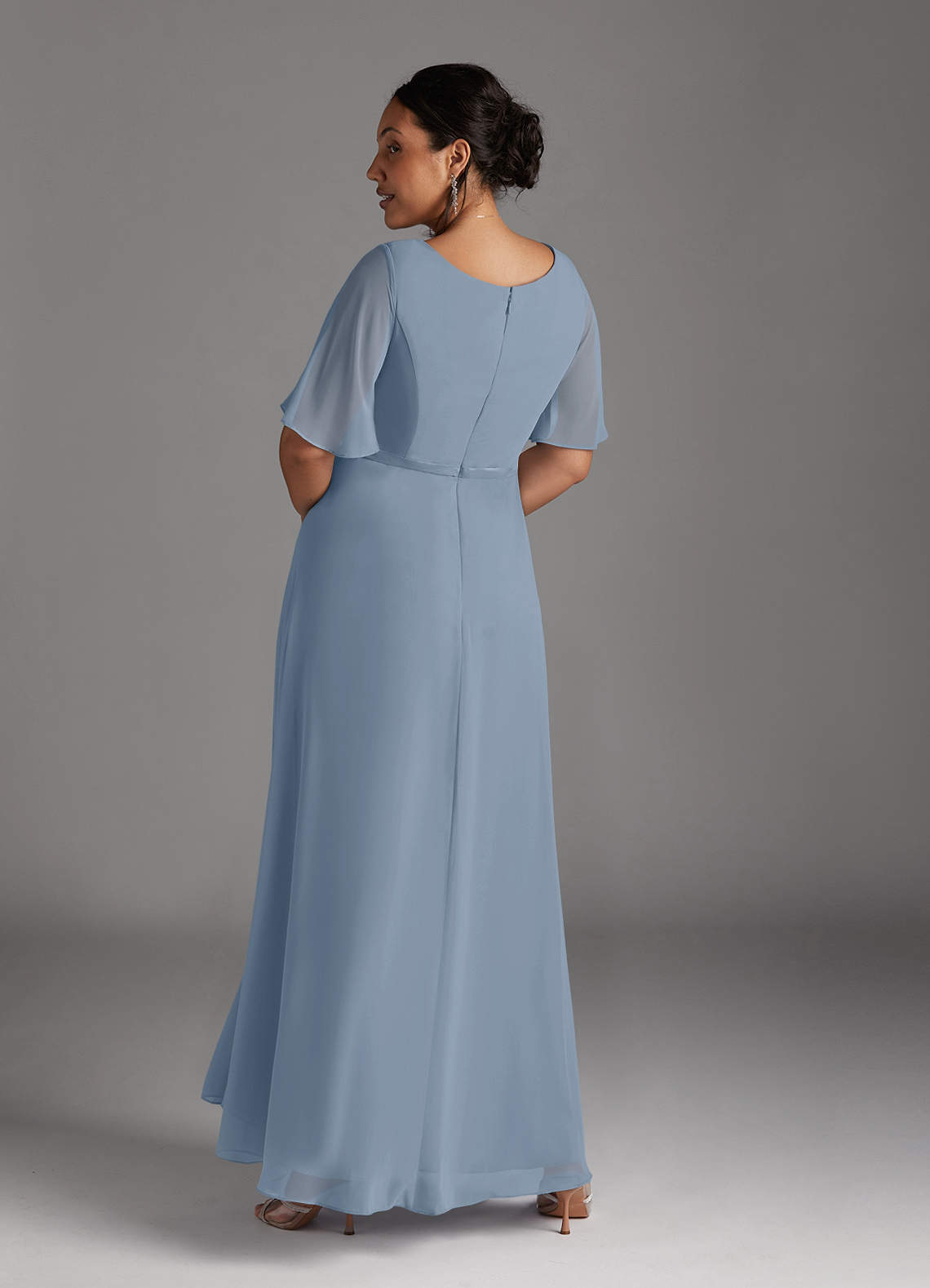 Azazie Plus Size A-Line/Princess V-Neck Floor-Length Matte Satin Mother of The Bride or Groom Dresses - Dusty Blue