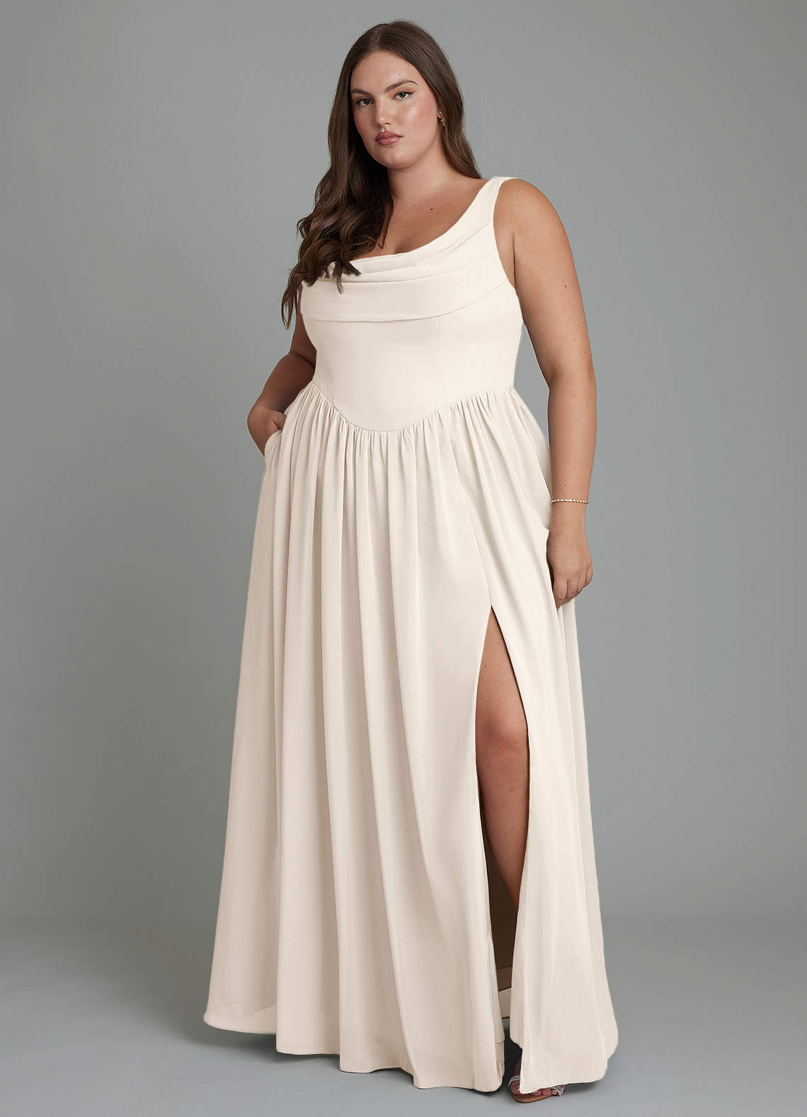 Azazie Novi Bridesmaid Dresses White Alabaster A-Line Pleated Chiffon Dress image1