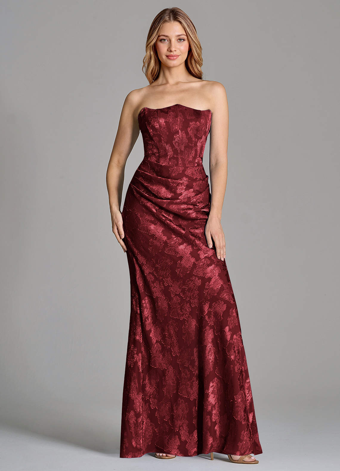 Azazie Ezrena Vestidos de madrinha de casamento Vestido Cabernet de Esgotamento Floral de sereia com Sem alças image2