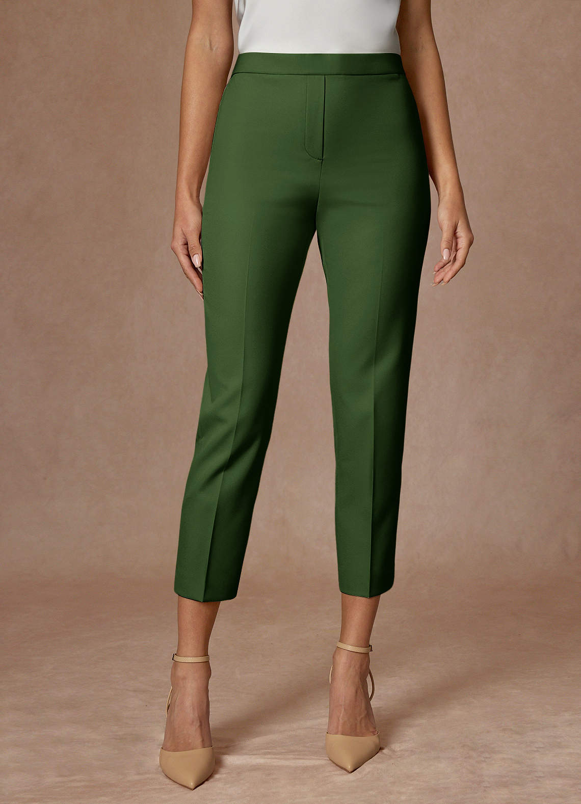 front Kennedy Olive Structured Stretch Dress Pants