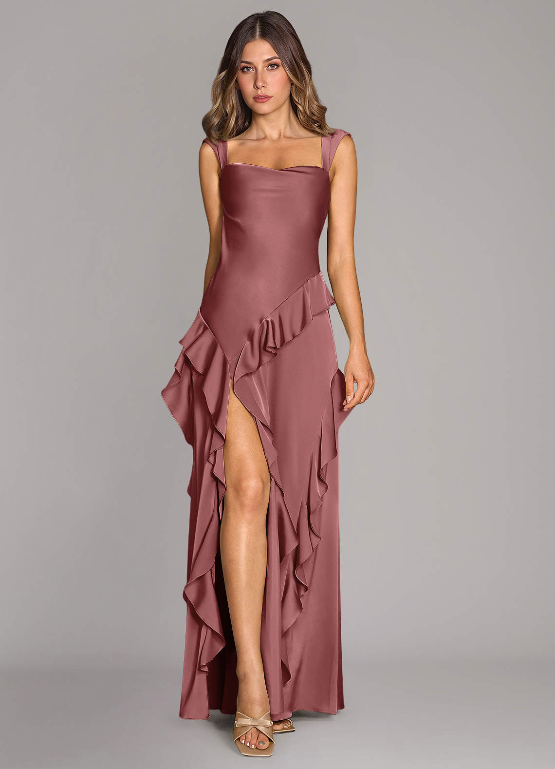 Azazie Sloane Bridesmaid Dresses Amethyst A-Line Sweetheart Neckline Stretch Satin Dress image1