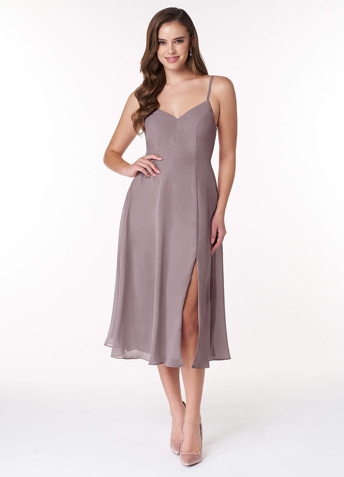 Azazie Clarissa Bridesmaid Dresses Dusk A-Line V-Neck Chiffon Dress image1