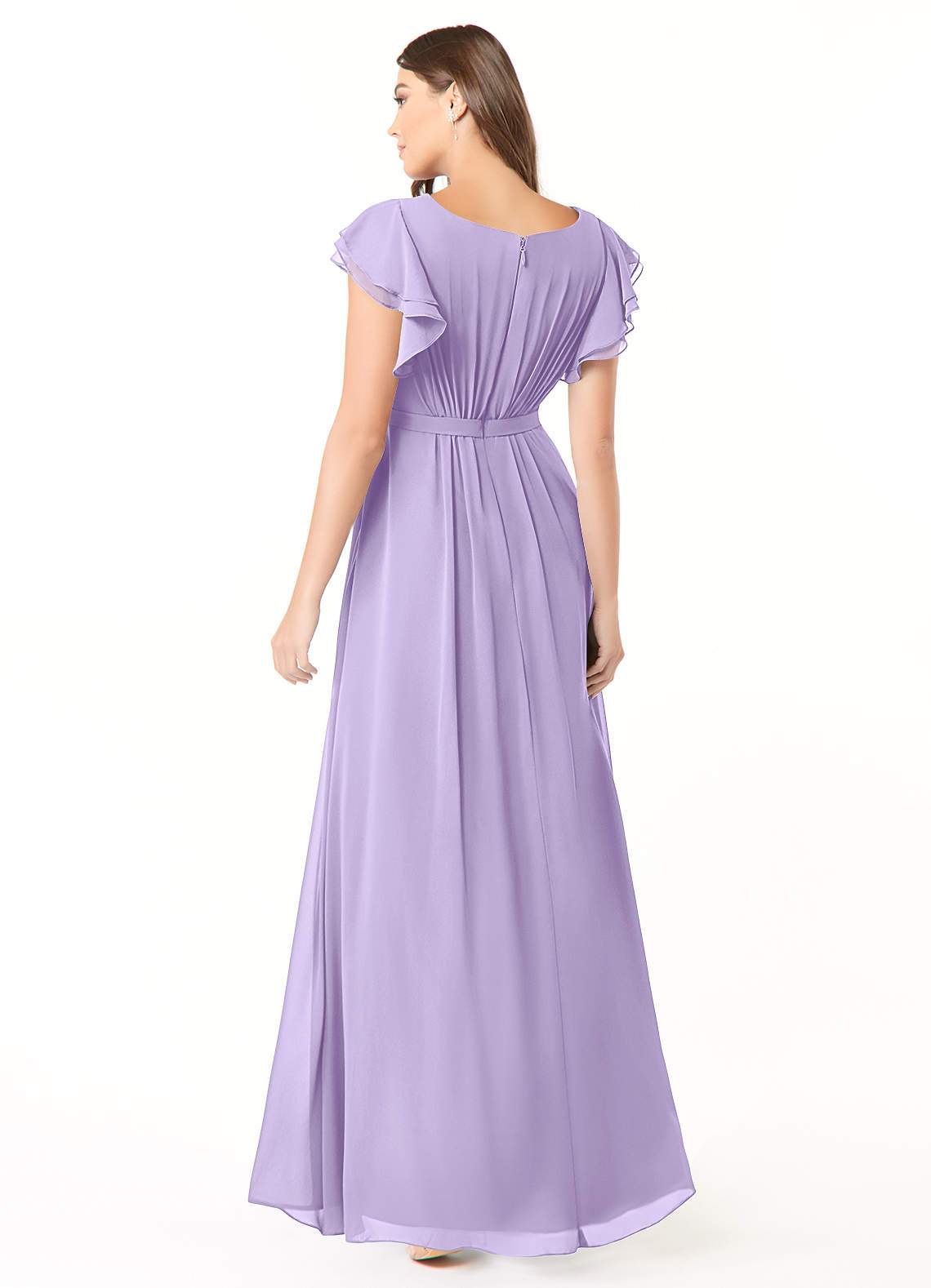 Azazie Daphne Bescheiden Bruidsmeisjekleding A-Lijn Geruffeld Chiffon Vloerlengte Jurk image1