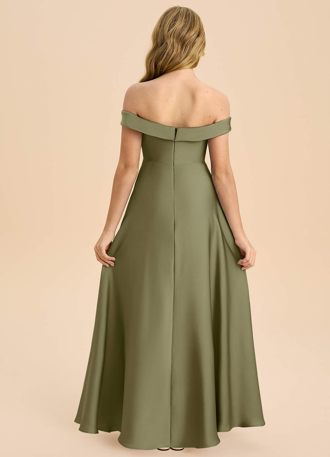 Azazie Sissy Junior Klänning av A-Line i Stretch Satin Off the shoulder image1
