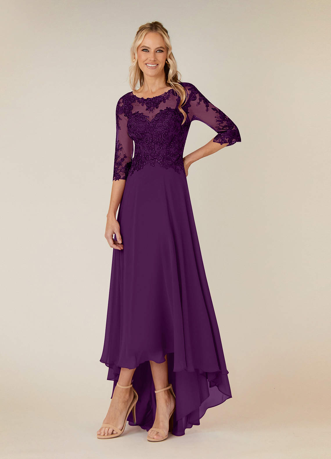 Azazie Monza Abiti per la Madre della Sposa Abito A-Line in Chiffon Pizzo Uva image1