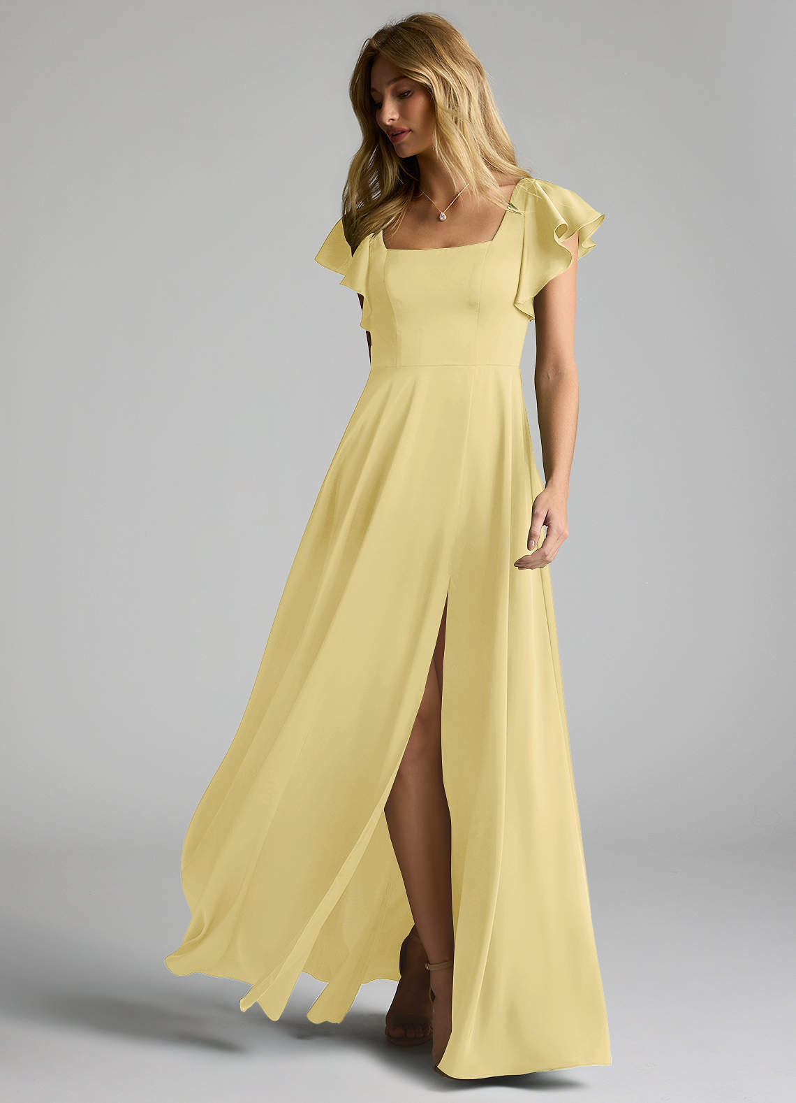 Azazie Bondi Bridesmaid Dresses Lemon Sorbet A-Line Bow Stretch Satin Dress image5
